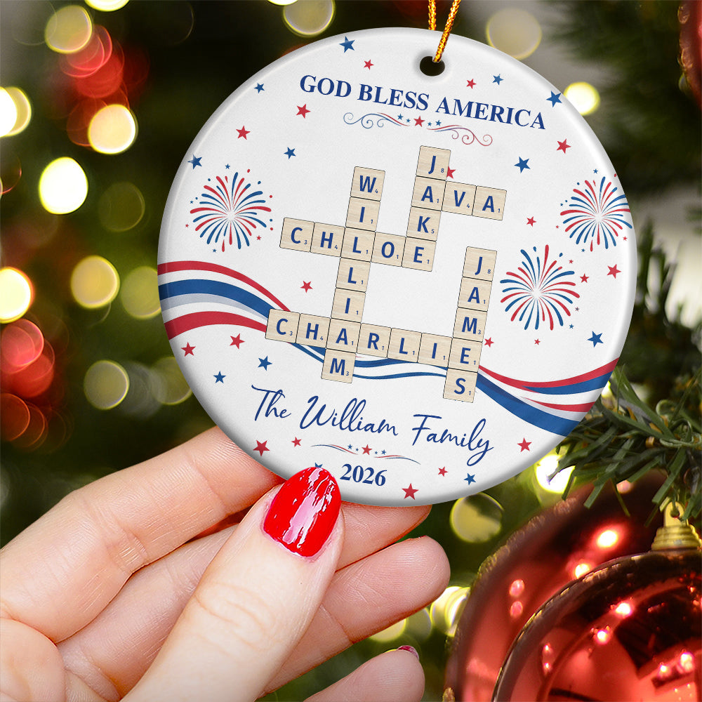 Our Family Scrabble America 250Th Gifts For Mom, Dad, Family - Personalized Ornament