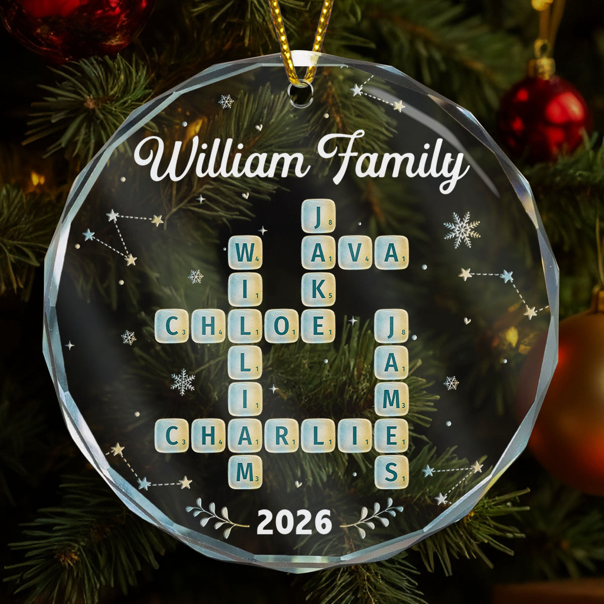 Our Family Scrabble Sea Glass Effect Print - Personalized Ornament