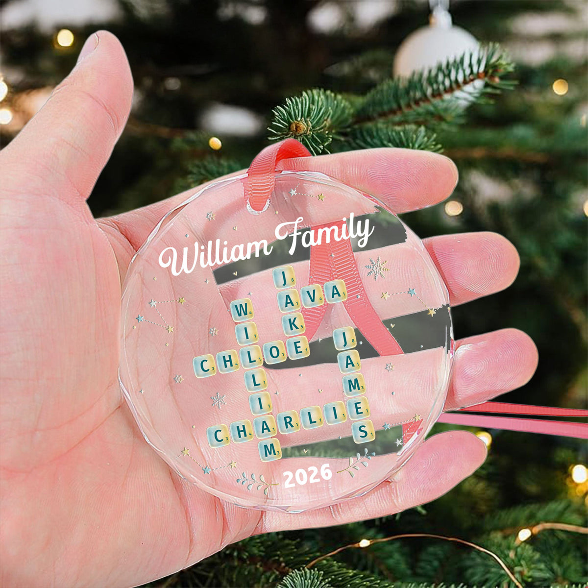 Our Family Scrabble Sea Glass Effect Print - Personalized Ornament