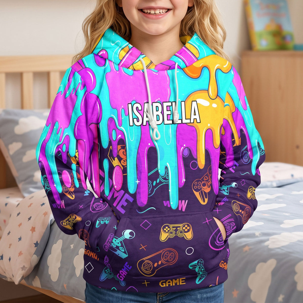 Personalized Gamer Custom Name Gaming Neon Drip Video Game, Boys Gaming Gift, Gamer Birthday Gift - Personalized Hoodie
