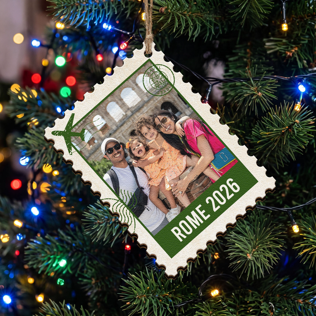 Postage Stamp Memories Family Photo - Personalized Ornament