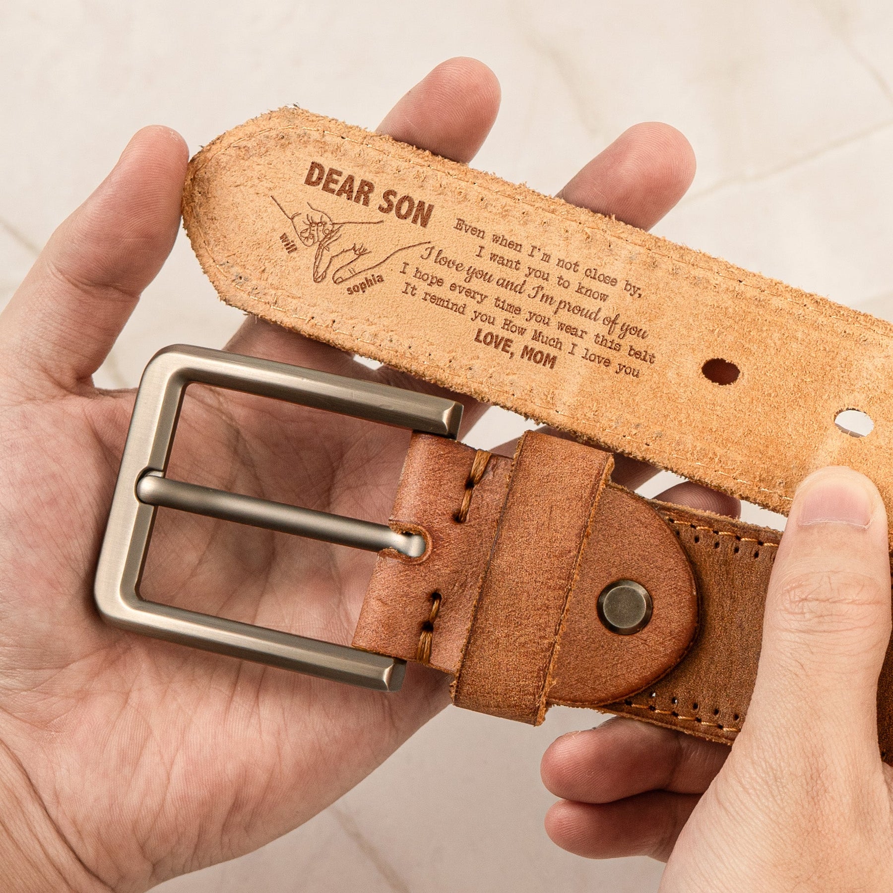 Remember I Love You Son - Personalized Cowhide Belt