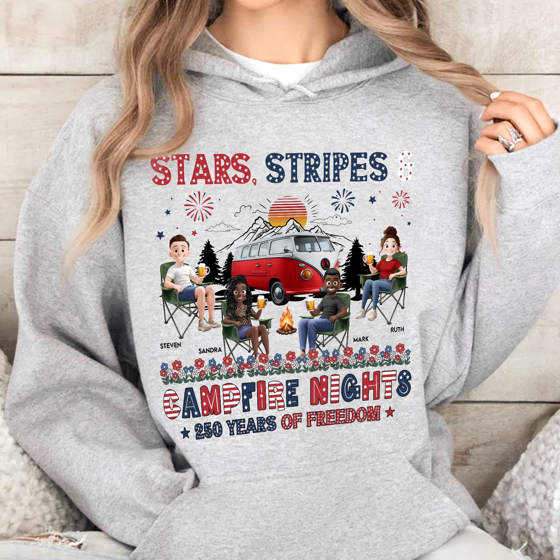 Stars Stripes & Campfire Nights 250 Years Of Freedom Camping Crew - Personalized Shirt