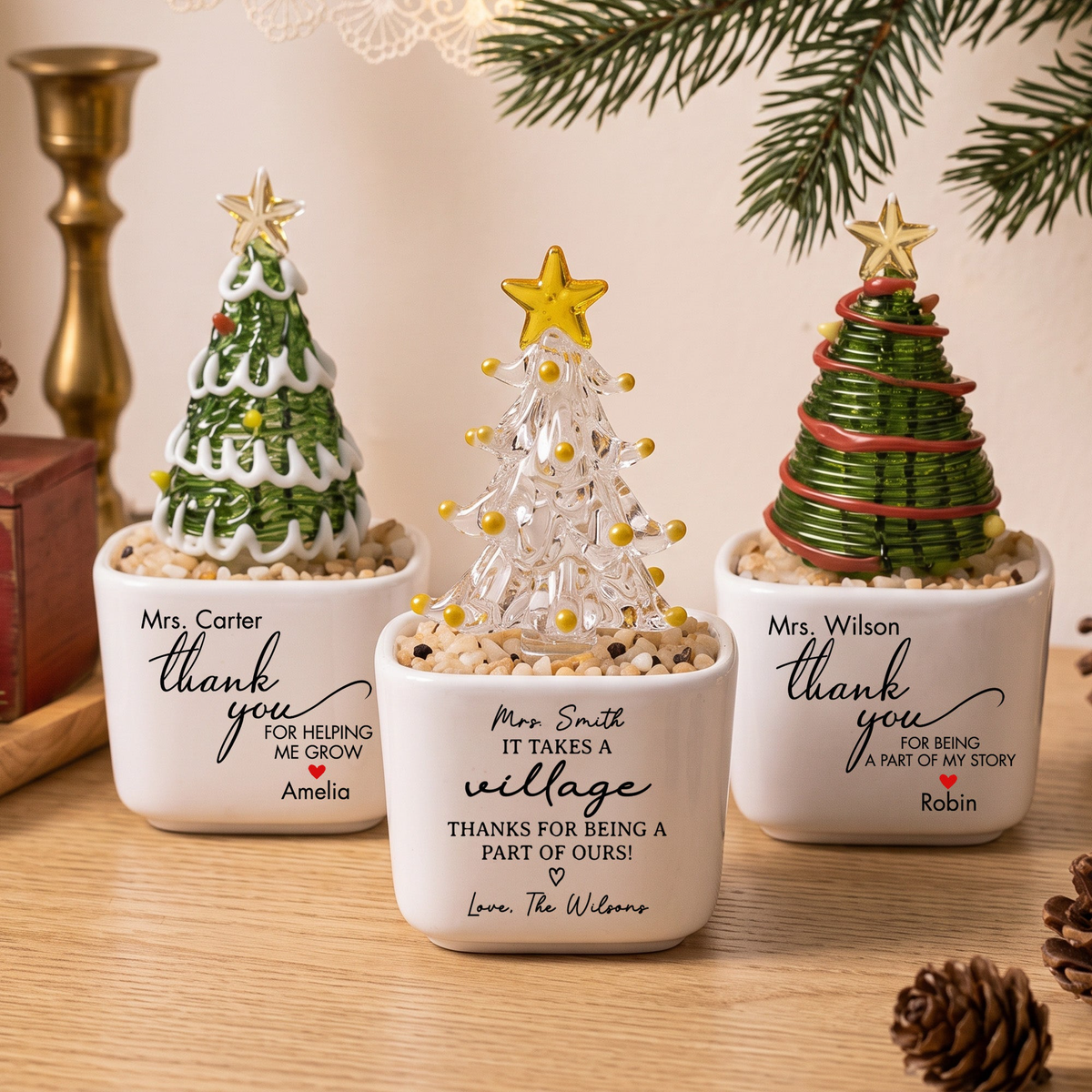 Thank You For Helping Me Grow Glass Christmas Tree - Personalized Plant Pot