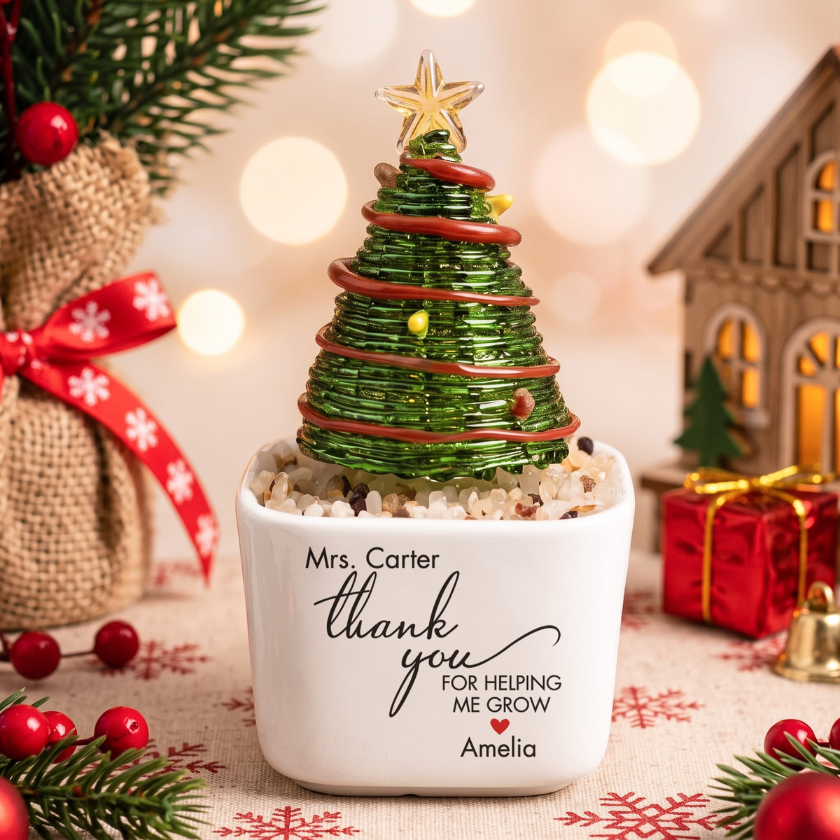 Thank You For Helping Me Grow Glass Christmas Tree - Personalized Plant Pot