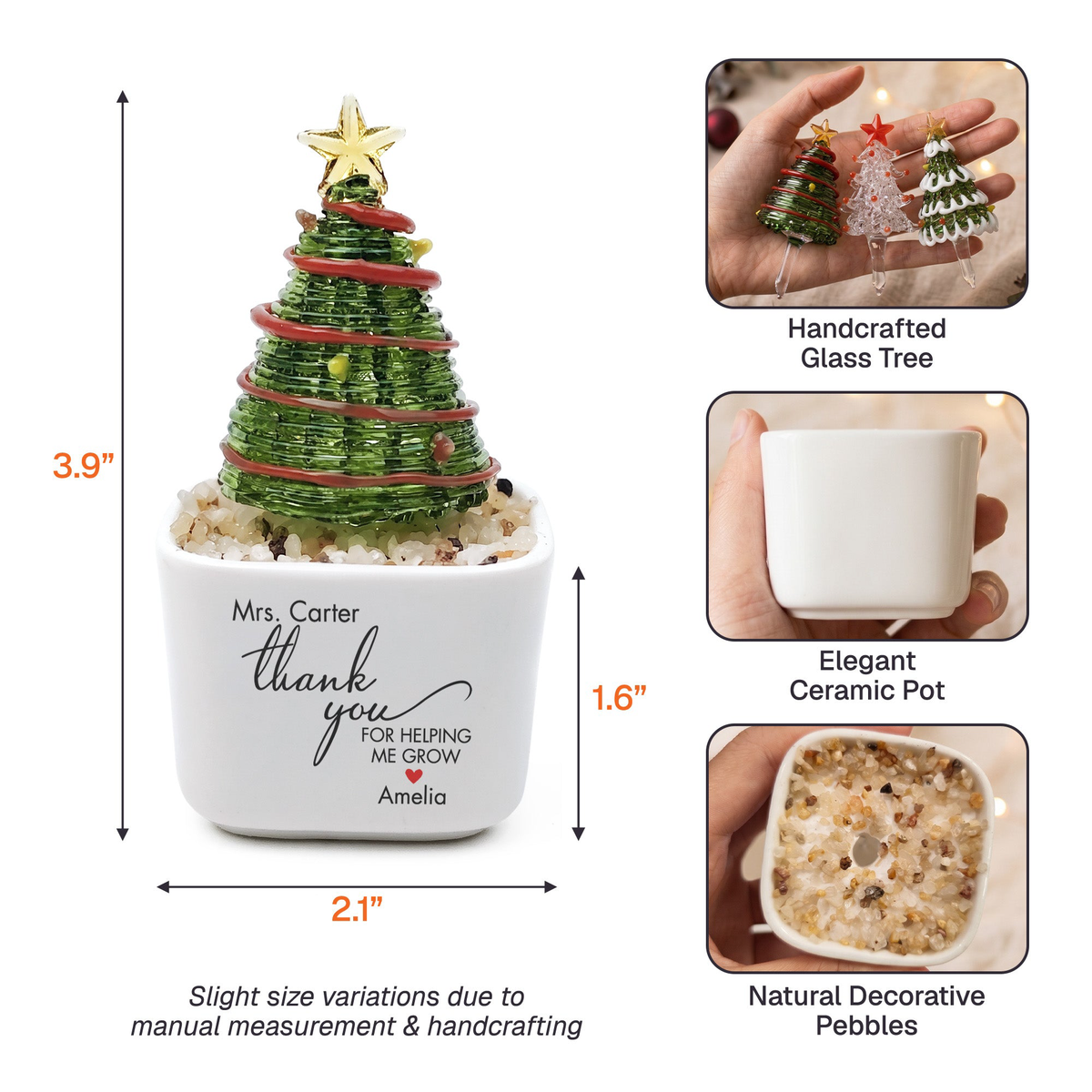 Thank You For Helping Me Grow Glass Christmas Tree - Personalized Plant Pot