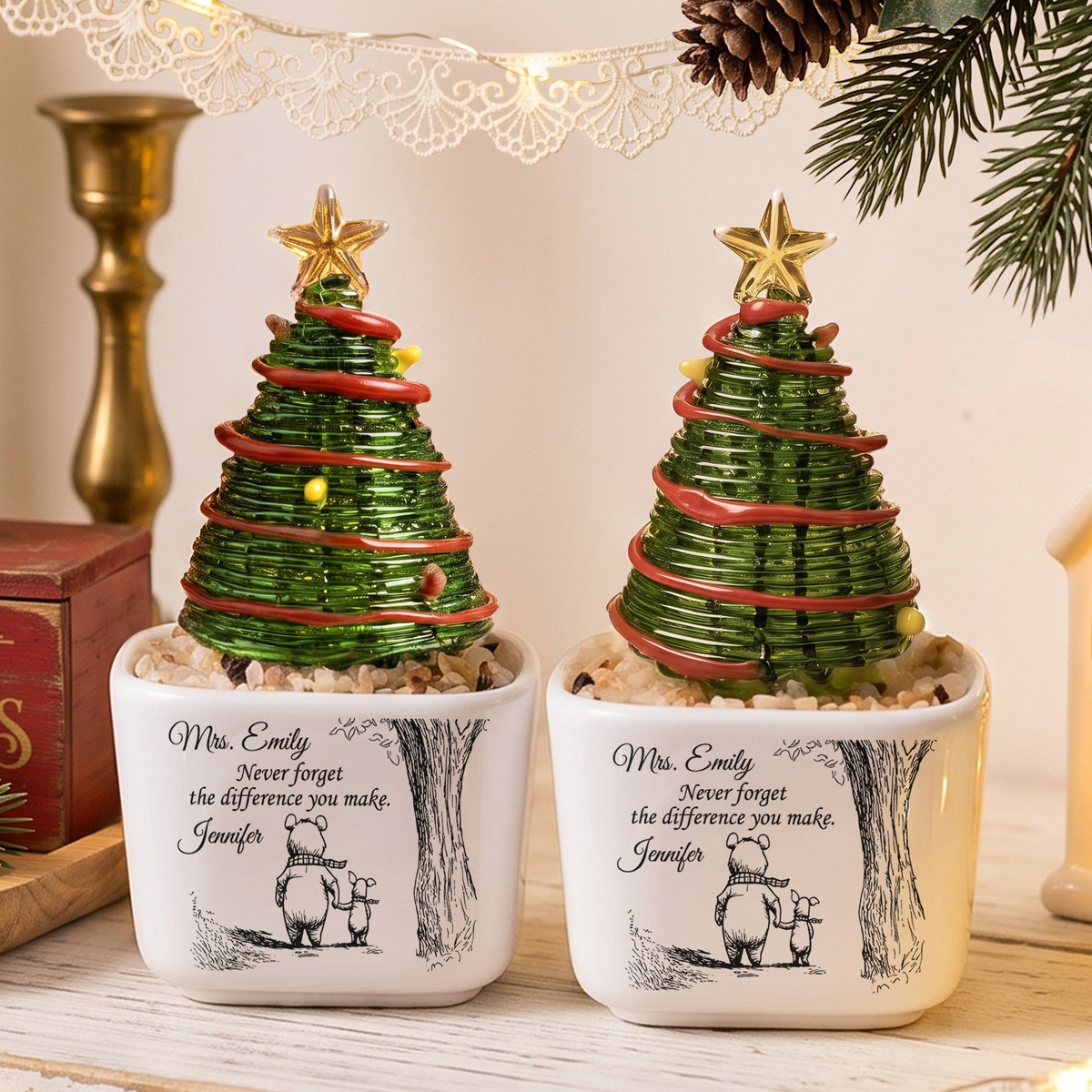 Thank You Gifts For Boss, Teacher, Coworker, Mentor - Glass Christmas Tree - Personalized Plant Pot