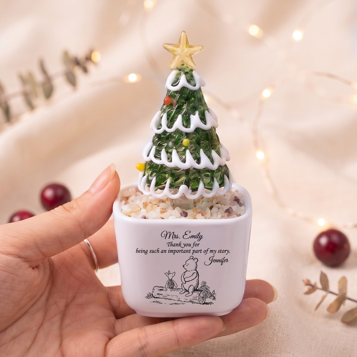 Thank You Gifts For Boss, Teacher, Coworker, Mentor - Glass Christmas Tree - Personalized Plant Pot