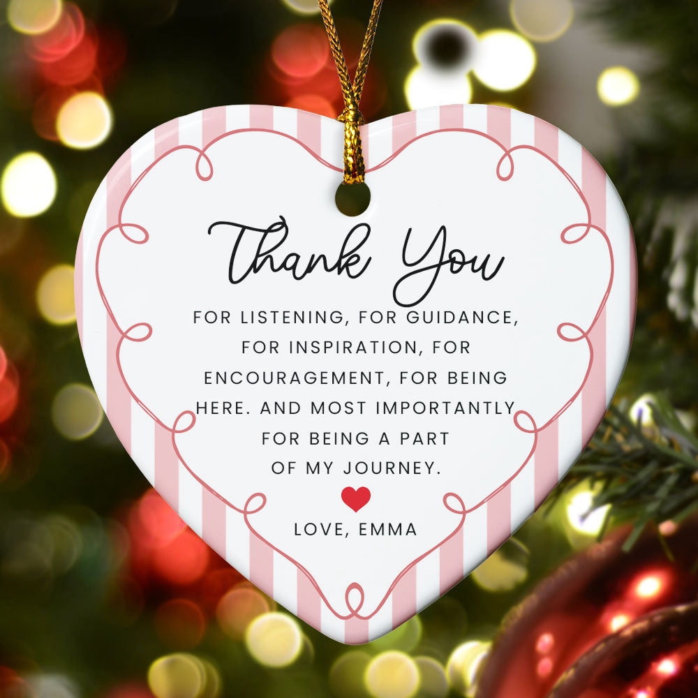 Thank You Gifts Heart Shaped Christmas Ornament Striped Patterns - Personalized Ornament