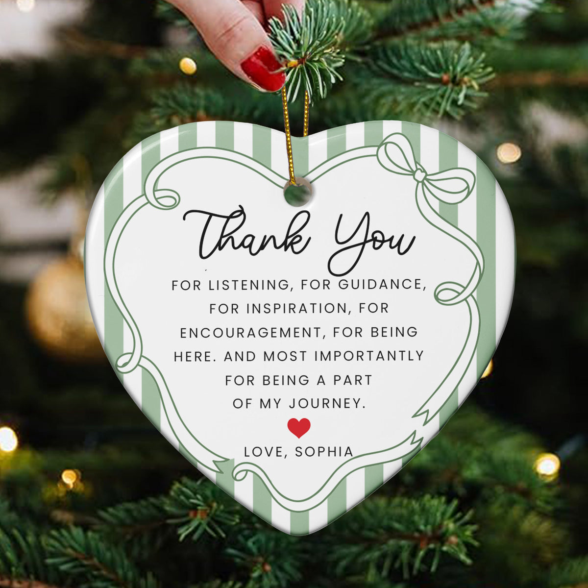 Thank You Gifts Heart Shaped Christmas Ornament Striped Patterns - Personalized Ornament