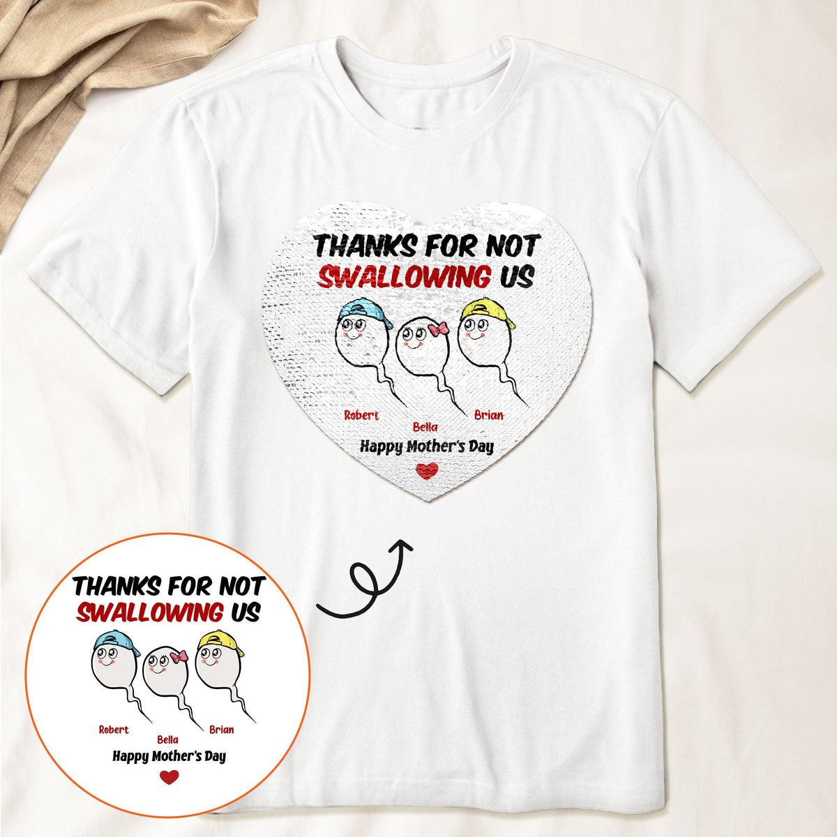 Thanks For Not Swallowing Us Funny Mom Gift - Personalized Sequin Shirt