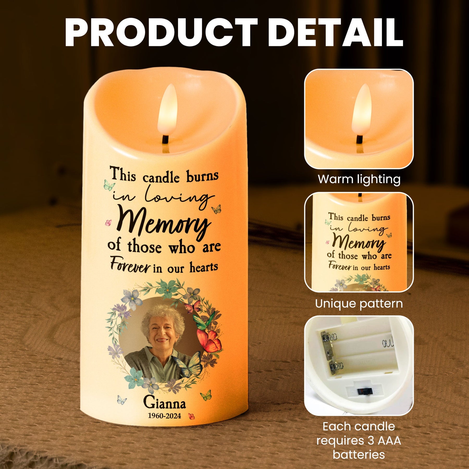 This Candle Burns In Loving Memory - Personalized Photo LED Candle