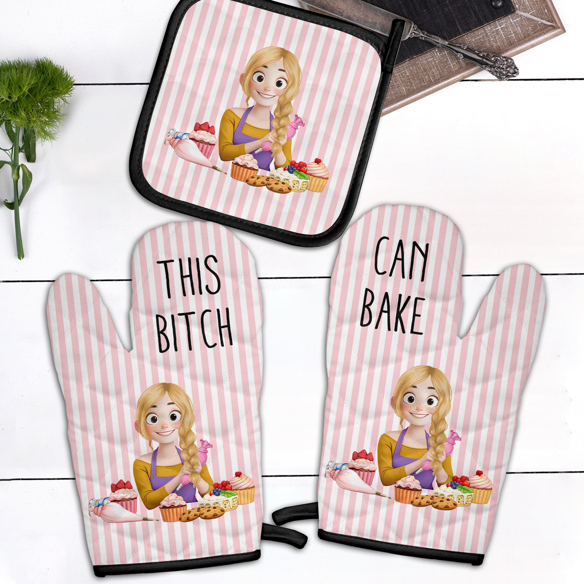 This Btch Can Bake - Funny Gift For Baker, Her, Wife - Personalized Oven Mitts