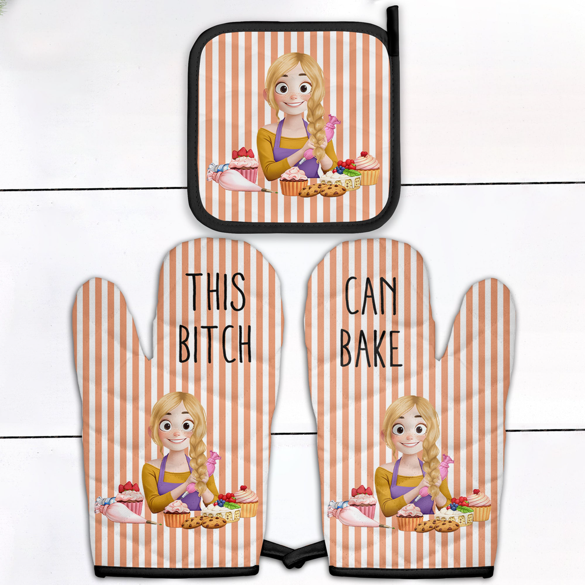 This Btch Can Bake - Funny Gift For Baker, Her, Wife - Personalized Oven Mitts