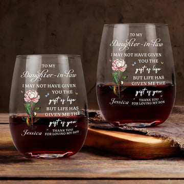 To My Daughter In Law Gift For Daughter In Law, Flower Lover - Personalized Wine Glass