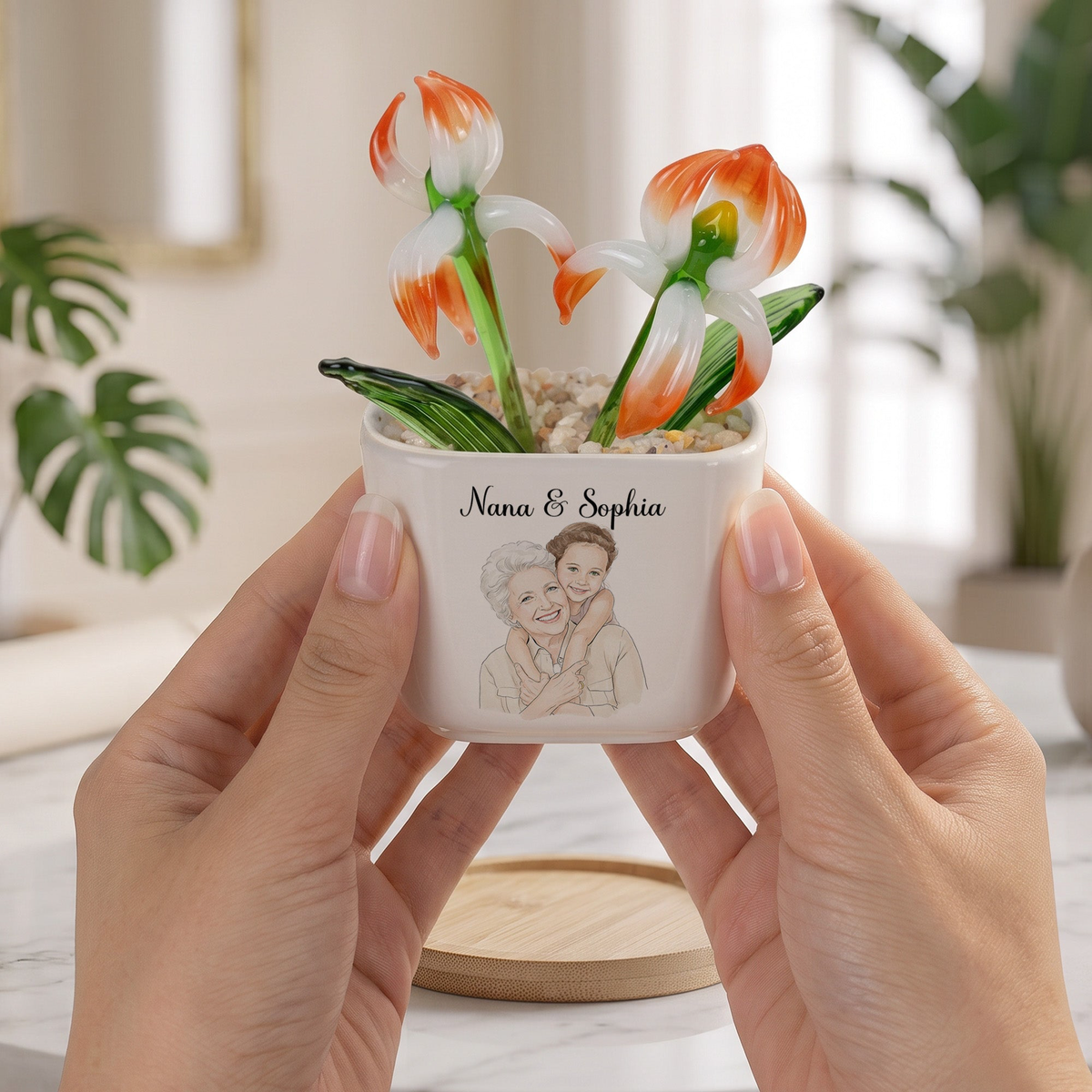 To My Granddaughter, Daughter - Custom Glass Birth Flower - Personalized Plant Pot