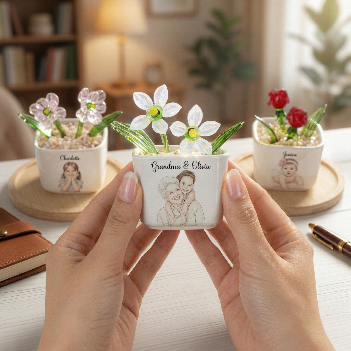 To My Granddaughter, Daughter - Custom Glass Birth Flower - Personalized Plant Pot