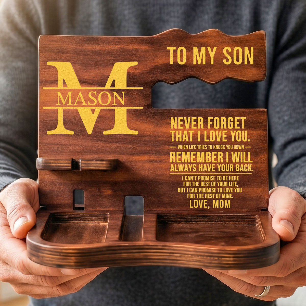 To Son Never Forget That I Love You From Mom, Dad - Personalized Desk Organizer