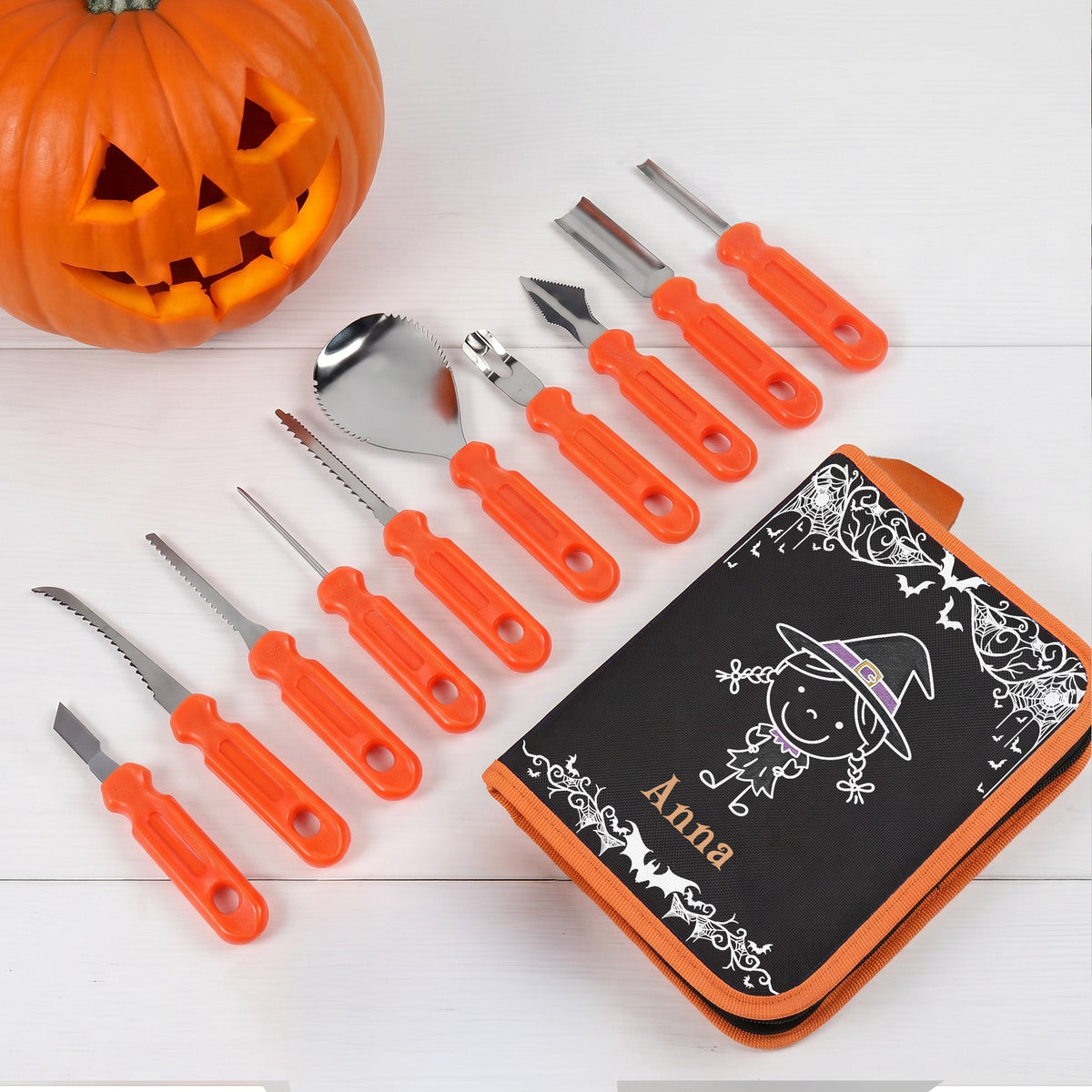 Tools Set With Name Halloween Gift For Kids - Personalized Pumpkin Carving Kit