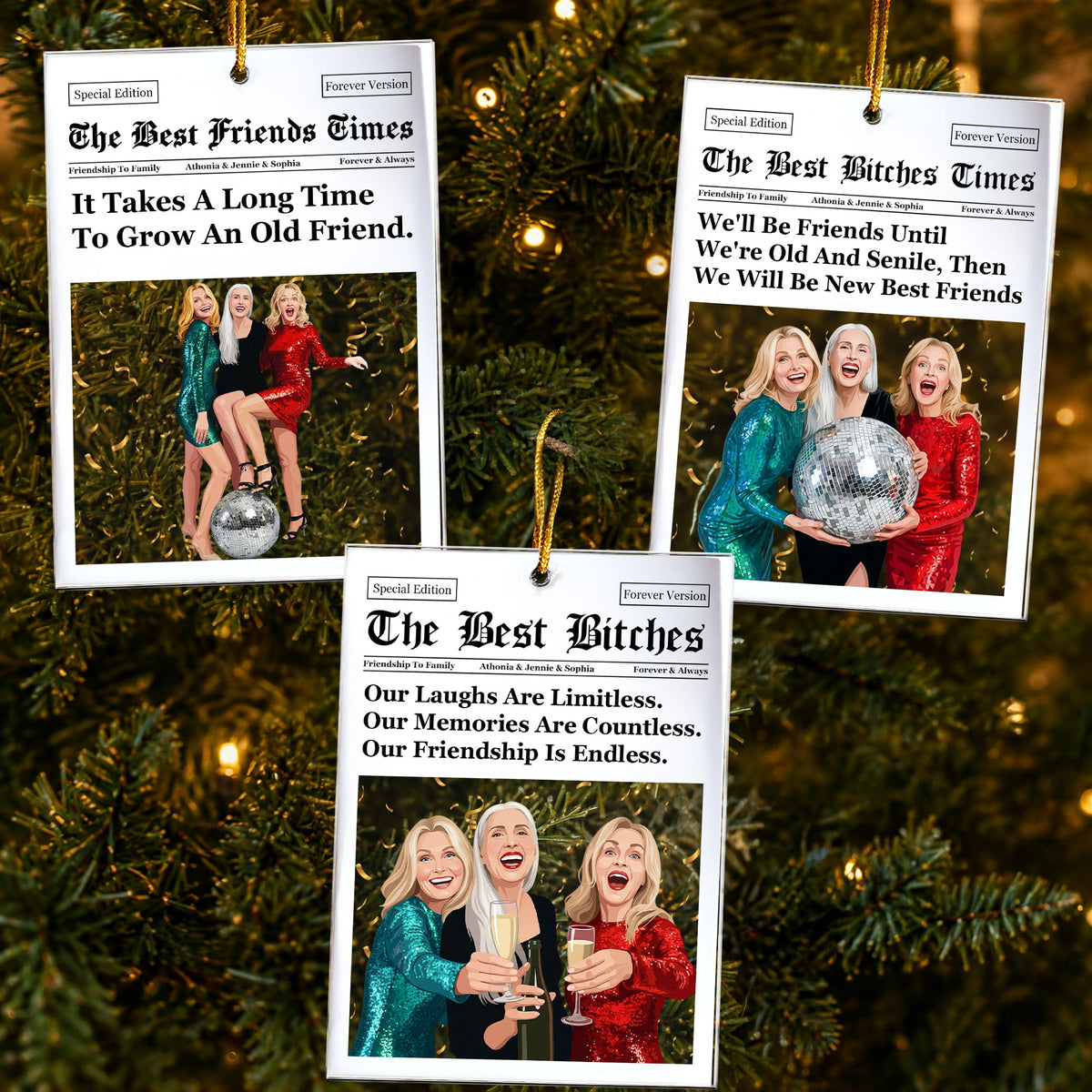 Turn Photo Into Art - Friendship Newspaper Thank You Gifts For Besties - Personalized Ornament