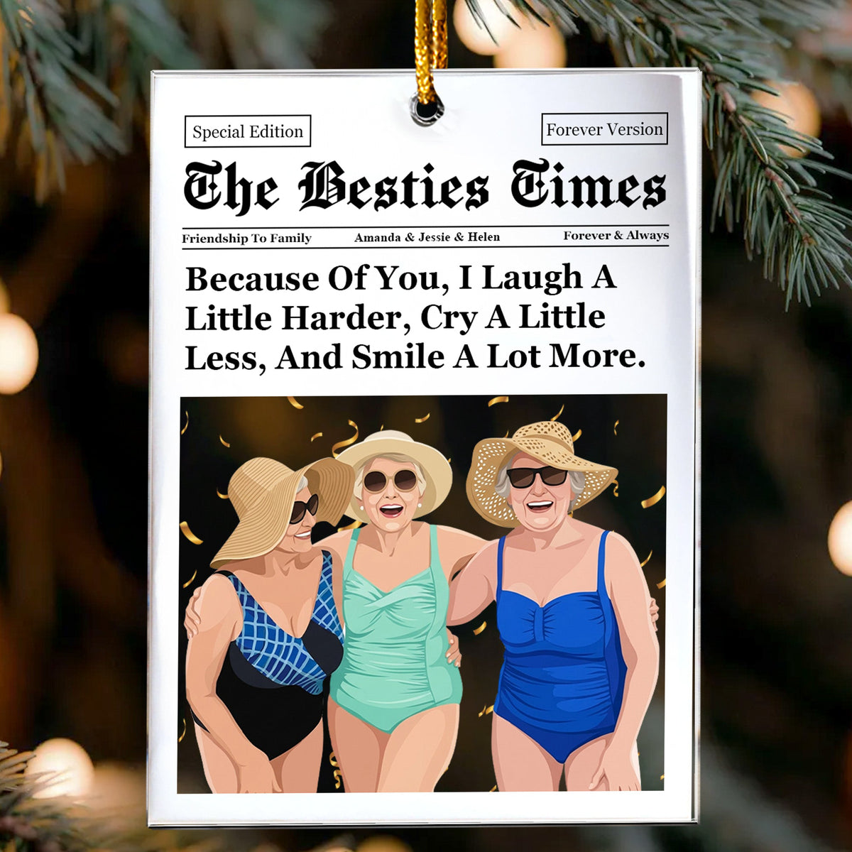 Turn Photo Into Art - Friendship Newspaper Thank You Gifts For Besties - Personalized Ornament