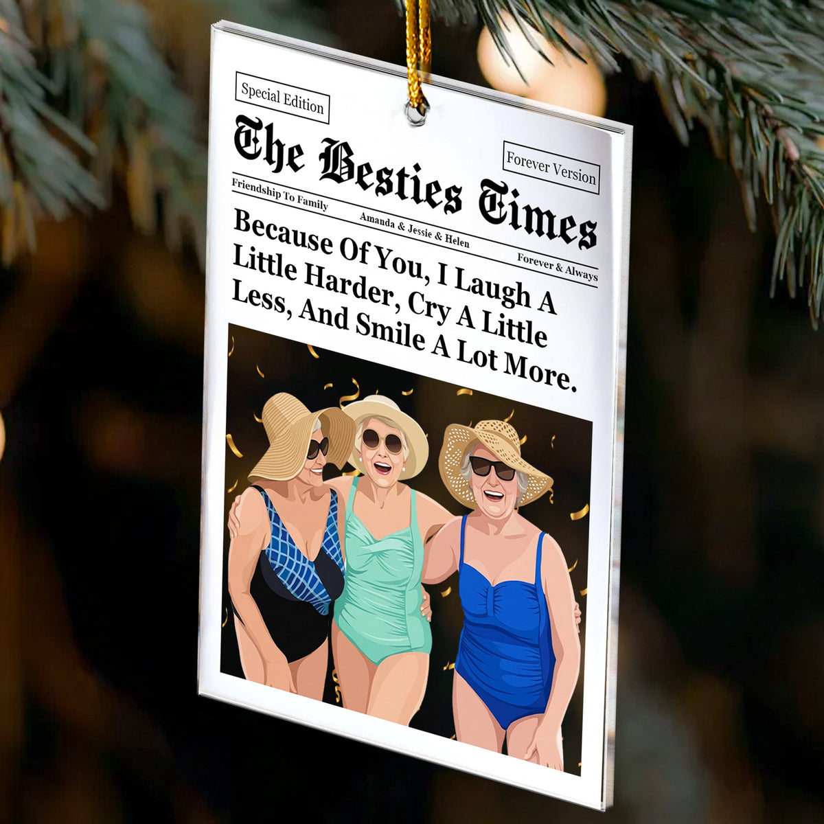 Turn Photo Into Art - Friendship Newspaper Thank You Gifts For Besties - Personalized Ornament