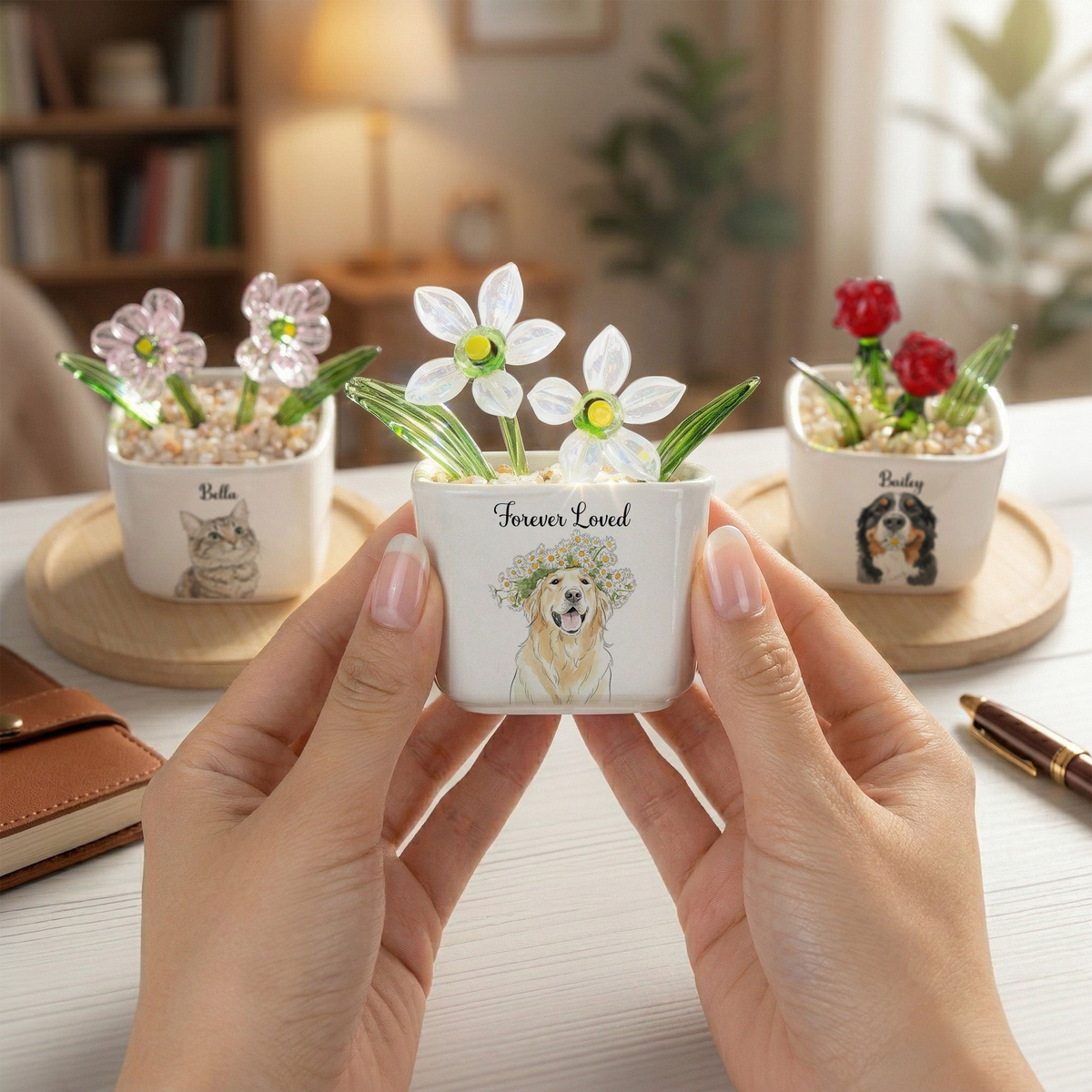 Turn Photo Into Watercolor Art - Memorial Pet - Custom Glass Birth Flower - Personalized Plant Pot
