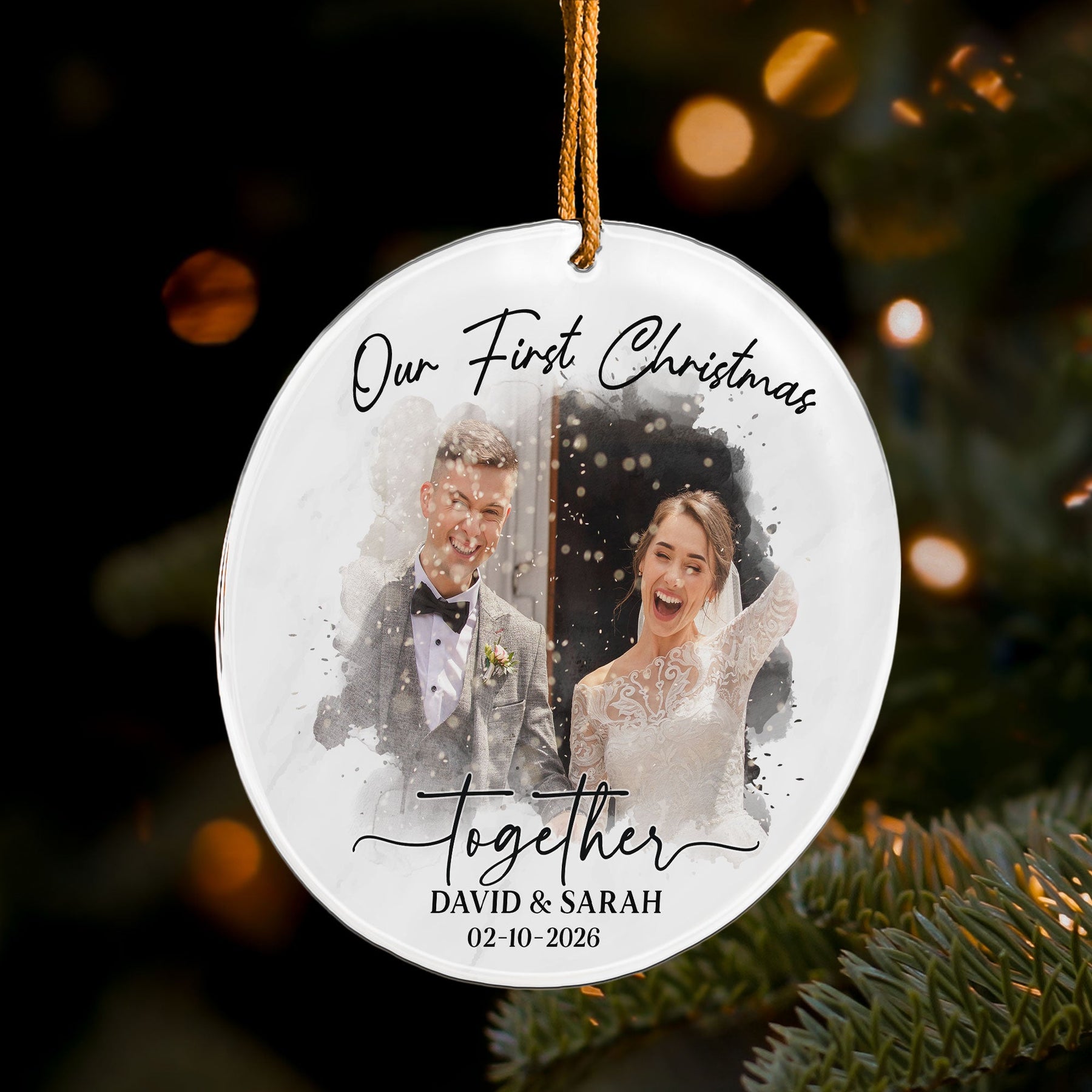 Watercolor Style Our First Christmas Married - Personalized Acrylic Photo Ornament