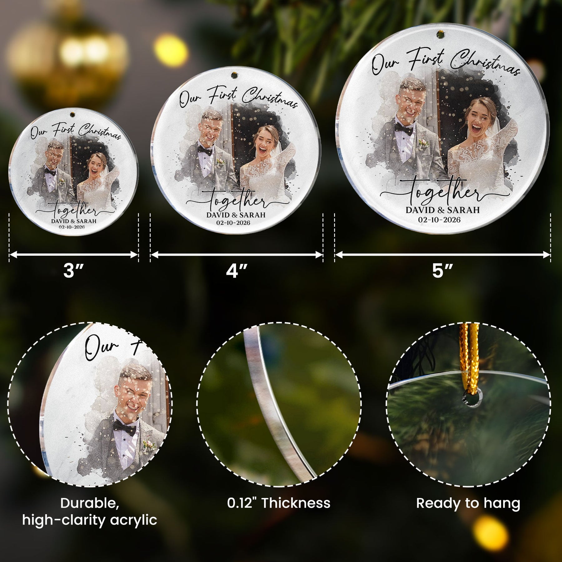 Watercolor Style Our First Christmas Married - Personalized Acrylic Photo Ornament