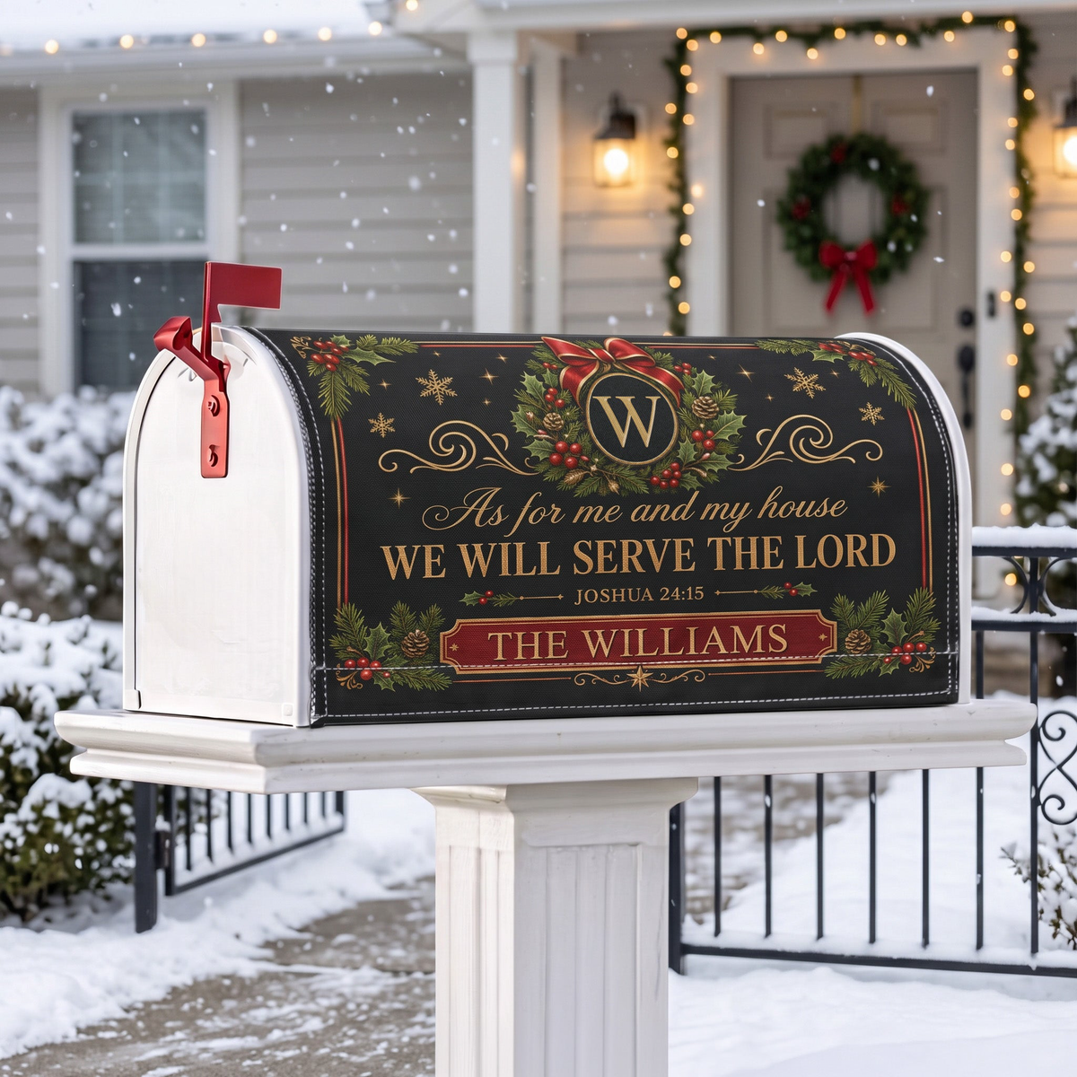 We'll Serve The Lord Christmas Decor - Personalized Mailbox Cover