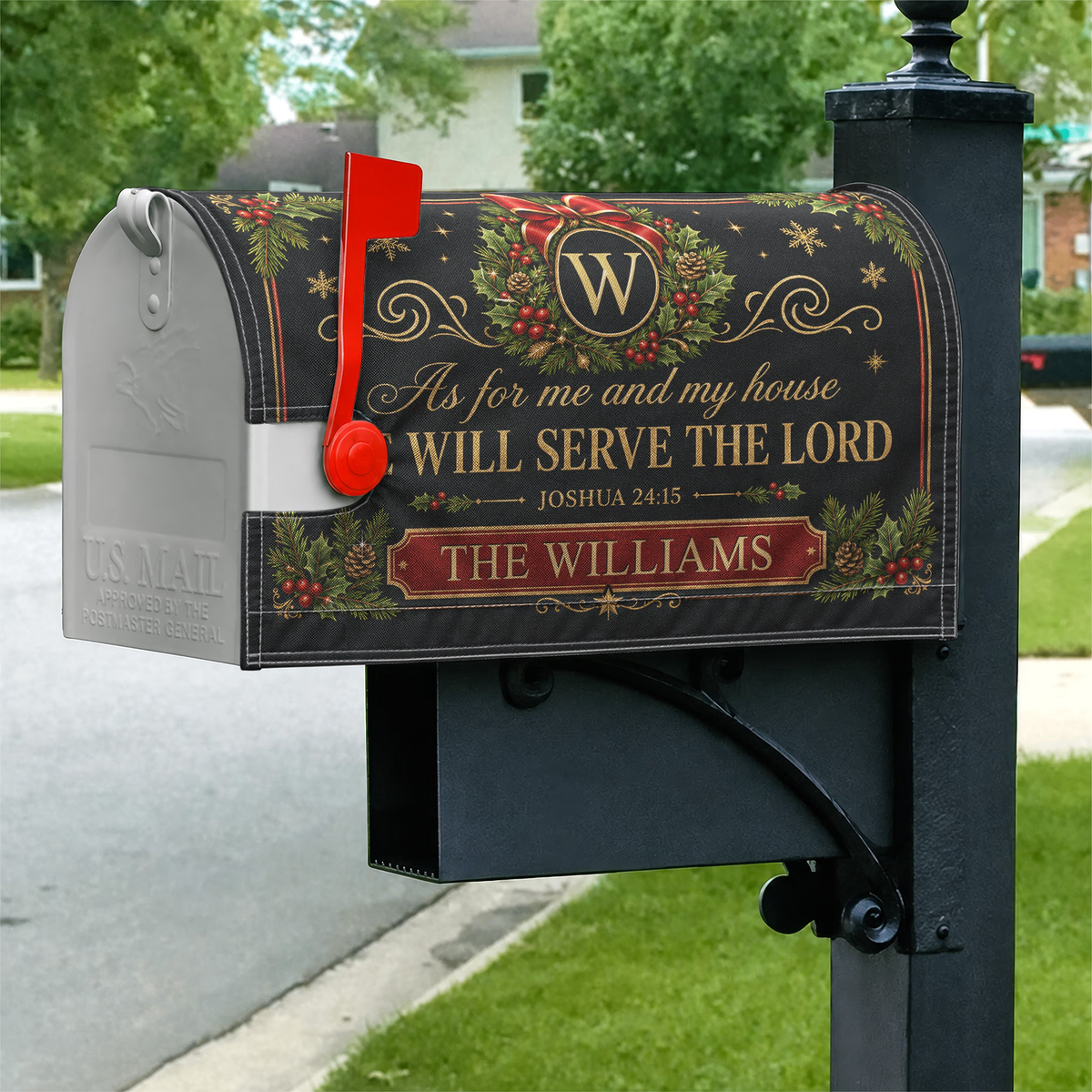 We'll Serve The Lord Christmas Decor - Personalized Mailbox Cover