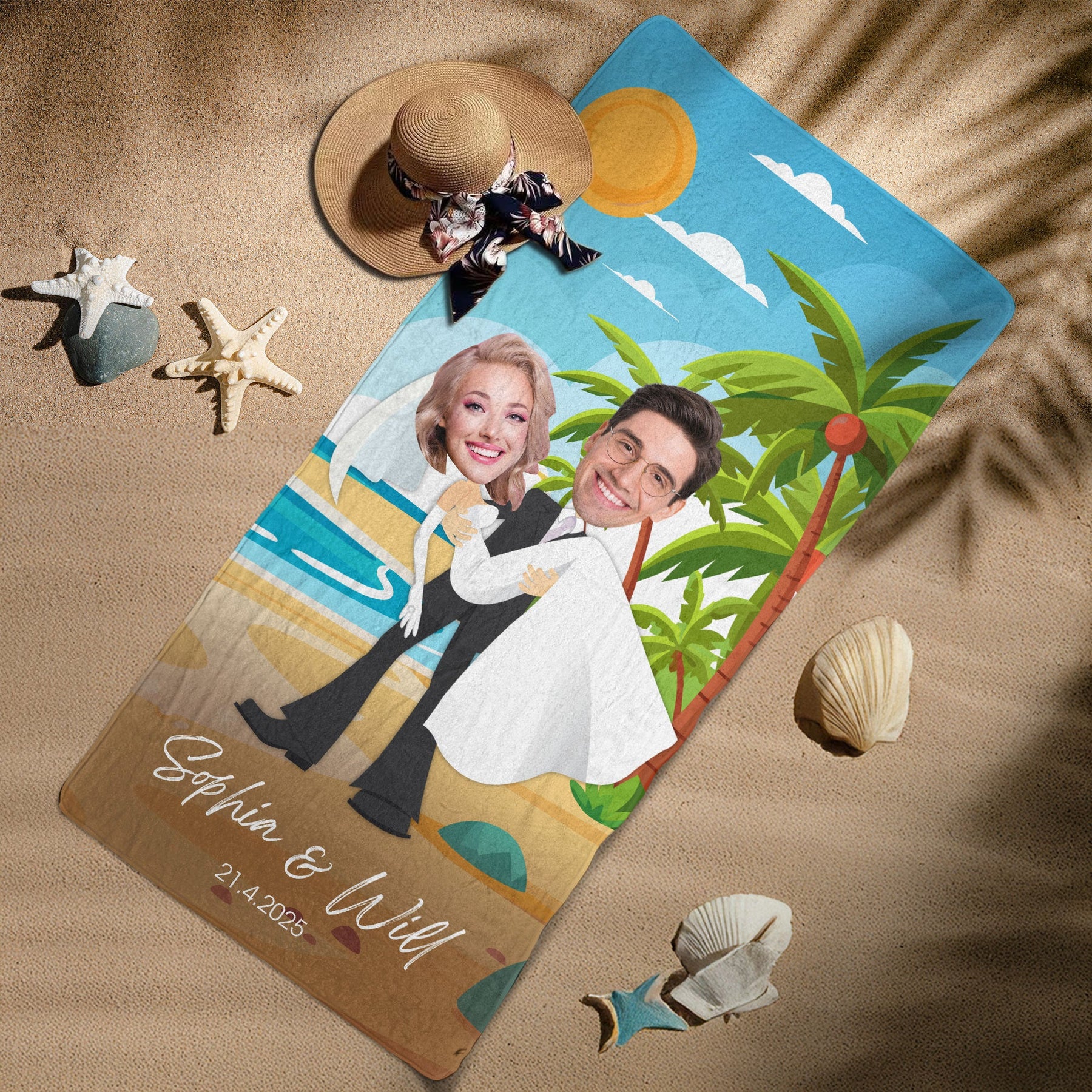 Wedding Couple, Honey Moon - Personalized Photo Quick-Dry Beach Towel