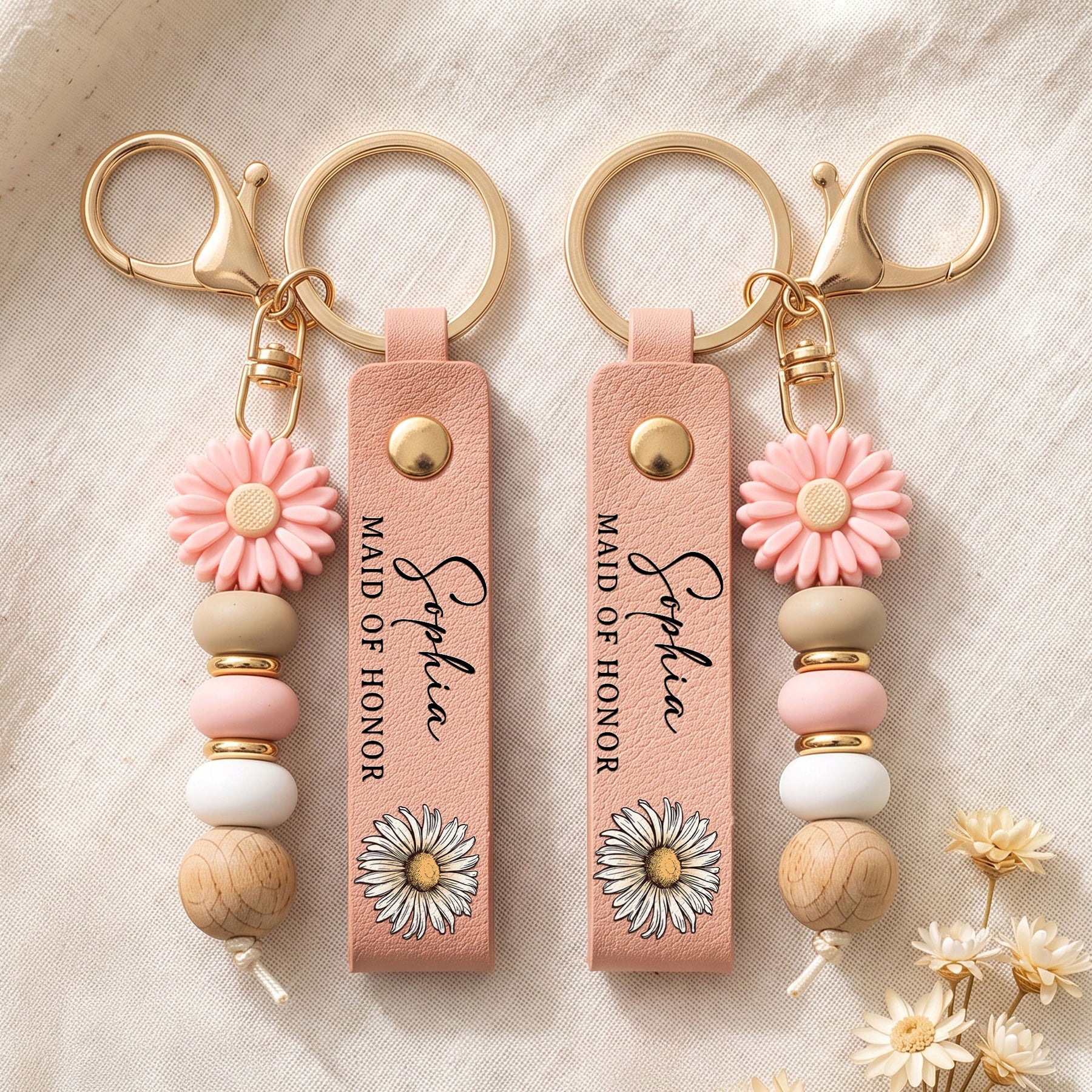 Wedding Gifts For Bridesmaid, Friends, Sisters Custom Name & Birth Flower - Personalized Keychain