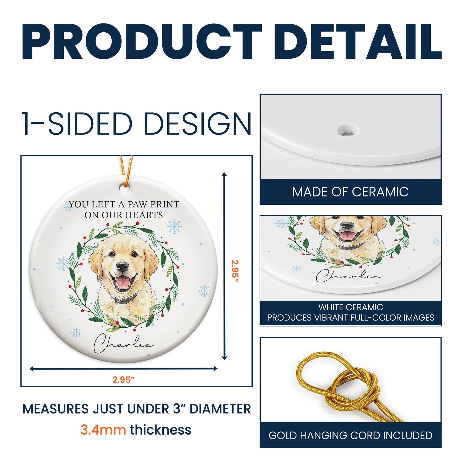You Left Paw Prints On Our Hears Custom Pet Portrait Watercolor Memorial Christmas - Personalized Ornament