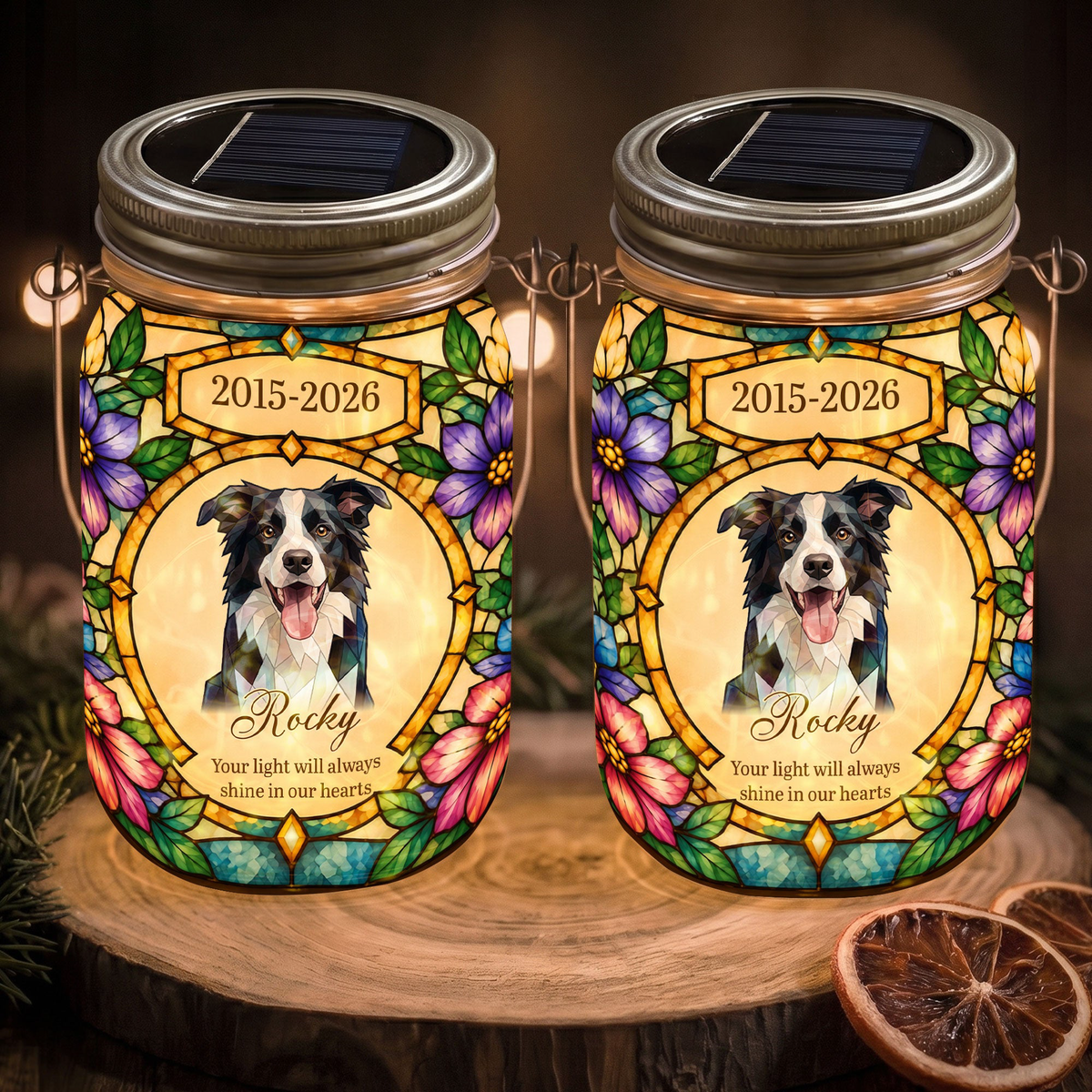 Your Light Will Always Shine Custom Pet Photo Stained Glass - Personalized Solar Mason Jar Light