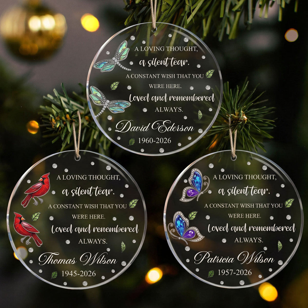 A Loving Thought, A Silent Tear Custom Name Memorial Christmas Gifts - Personalized Ornament