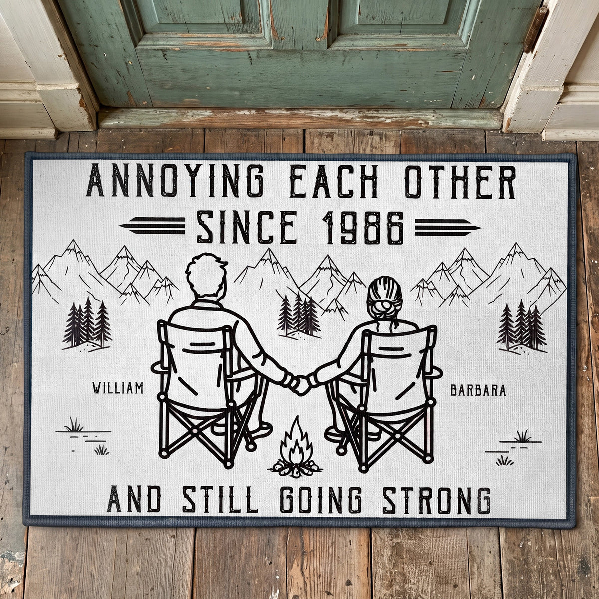Annoying Each Other Since And Still Going Strong Couple Sitting Line Art - Personalized Doormat