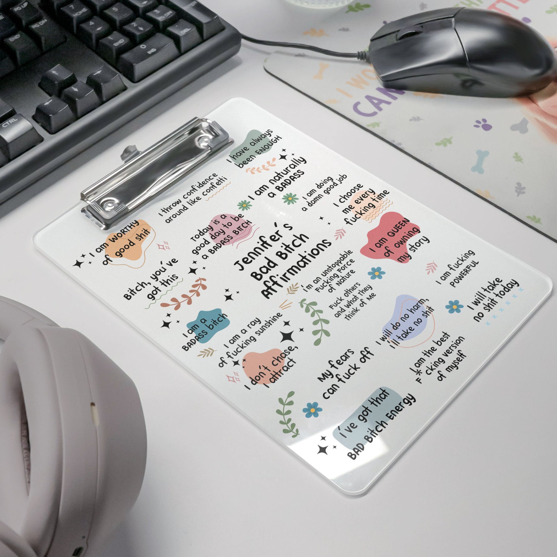 Bad BTch Affirmations - For Coworkers, Friends, Self Gift - Personalized Clipboard