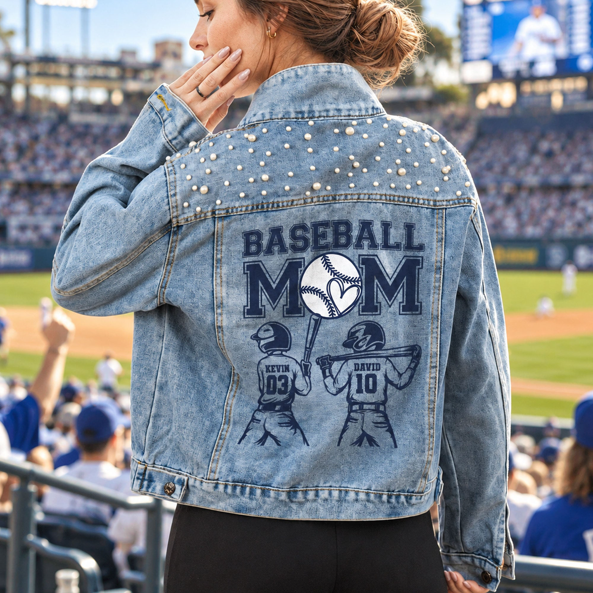 Baseball Mom, Softball Mom - Custom With Kids - Personalized Denim Jacket