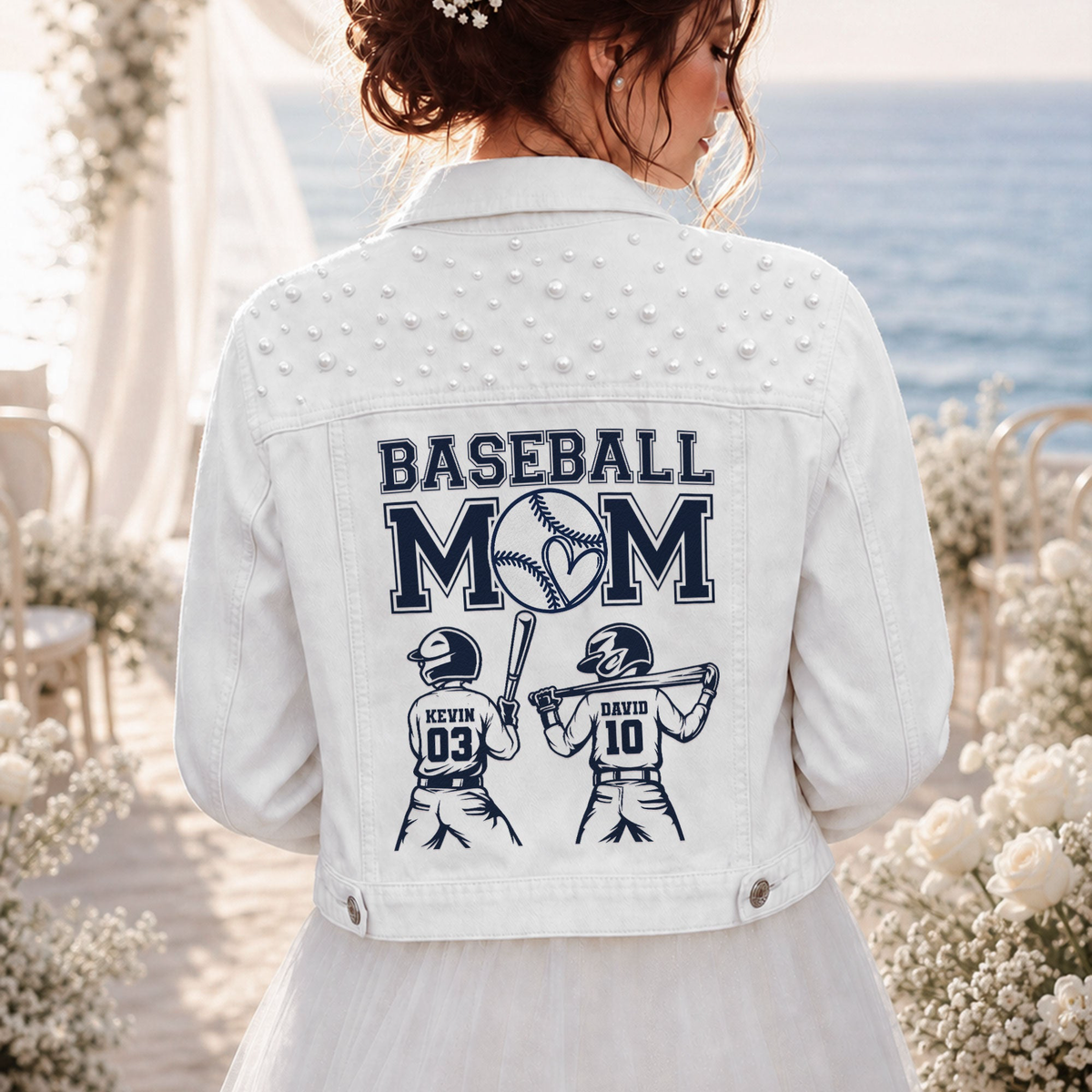 Baseball Mom, Softball Mom - Custom With Kids - Personalized Denim Jacket