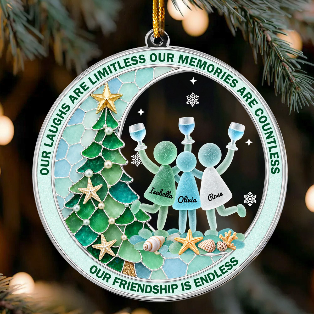 Best Friend Christmas Gift, Long Distance Friendship Sea Glass 3D Effect Ornament, Bestie Gift For Her, Friends Christmas Keepsake - Personalized Ornament