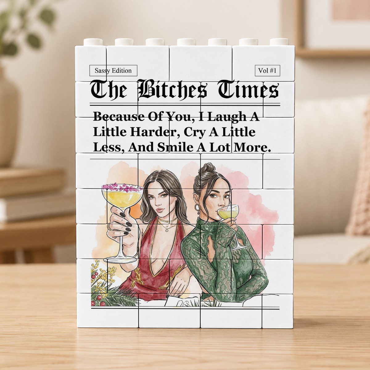 Bestie Gift Custom Friends Photo Watercolor Art - Personalized Building Blocks
