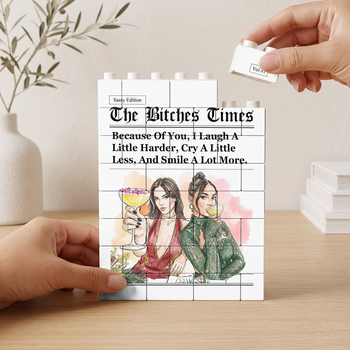 Bestie Gift Custom Friends Photo Watercolor Art - Personalized Building Blocks