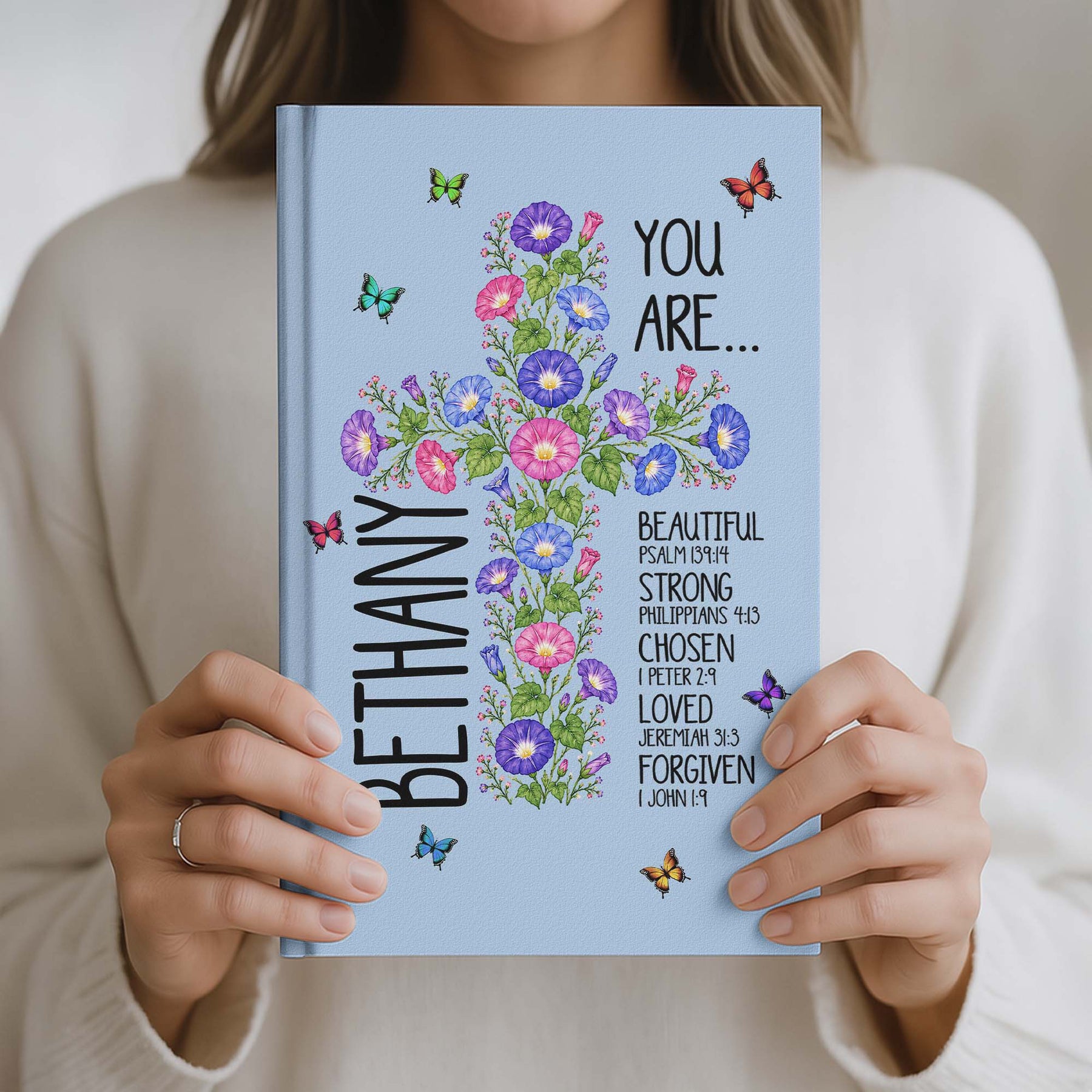 Birth Flower Cross You Are Bible Verse Affirmations - Personalized Journal