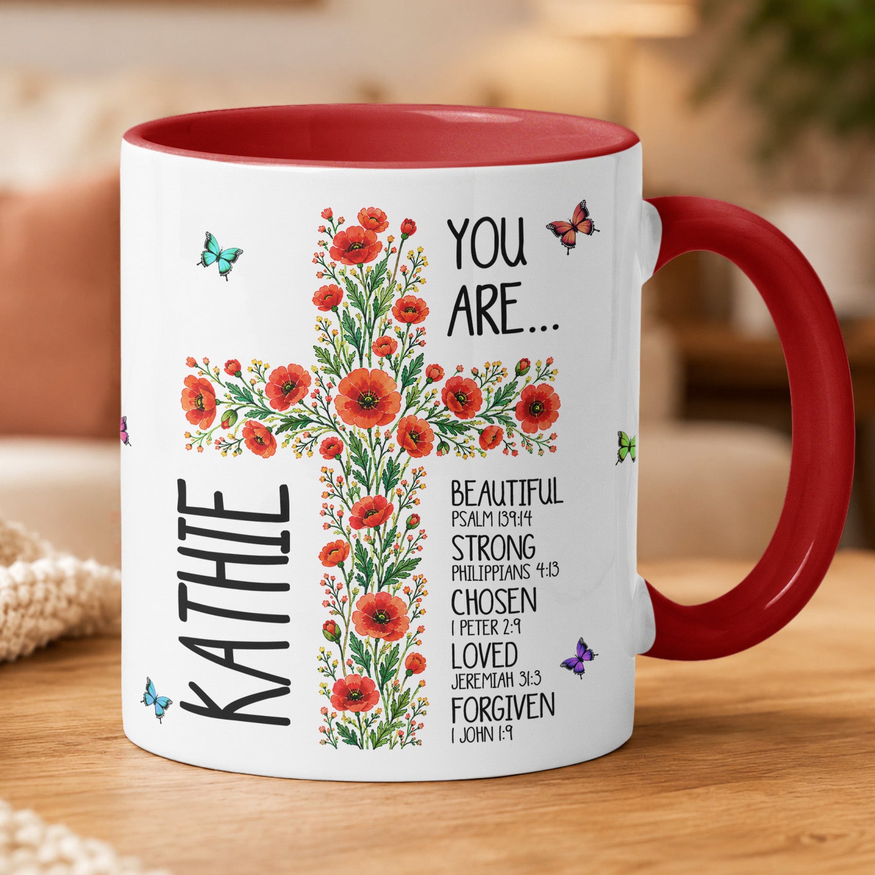 Birth Flower Cross You Are Bible Verse Affirmations - Personalized Mug