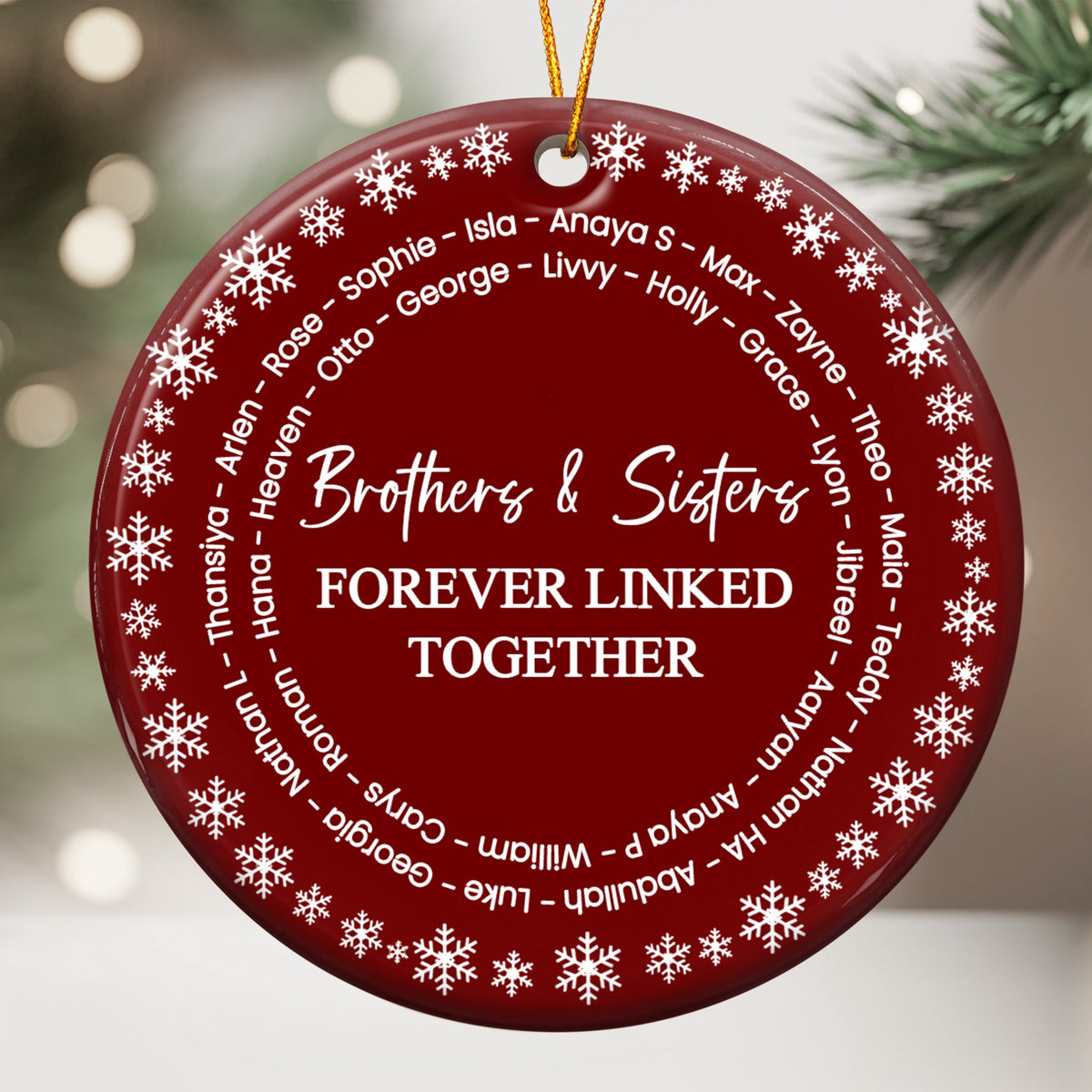Brothers & Sisters Forever Linked Together - Custom Name Word Wreath - Personalized Ornament