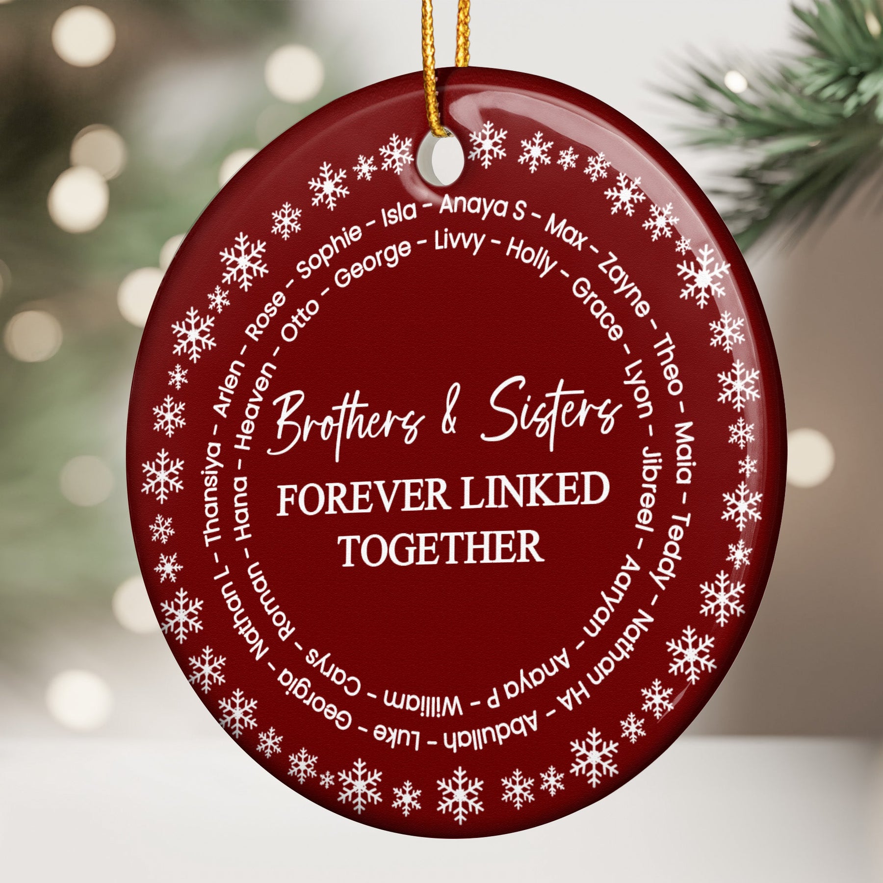 Brothers & Sisters Forever Linked Together - Custom Name Word Wreath - Personalized Ornament