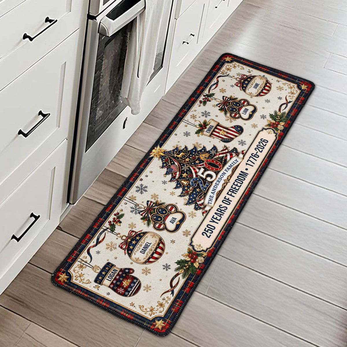 Christmas 250 Years Of Freedom - Custom Family Name - Personalized Runner Rug
