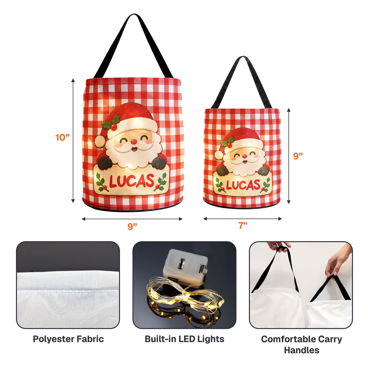 Christmas Character Gingham Pattern Christmas Decoration - Personalized Basket
