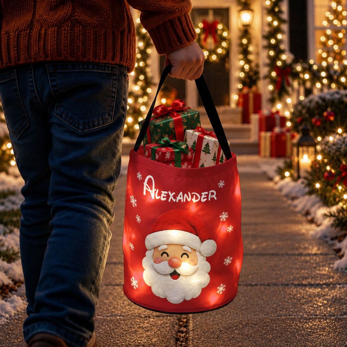 Christmas Gift Bag, Christmas Bag With Name, Holiday Gift Bag, Santa Gift Bag, Family Christmas Sack - Personalized Basket